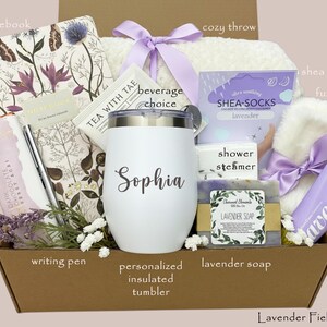 Birthday Gift Box for her, Spa Gift Basket for Women, Personalized Self Care Gift, Best Friend Birthday Gift, Care Package for Women Lavender Fields Box