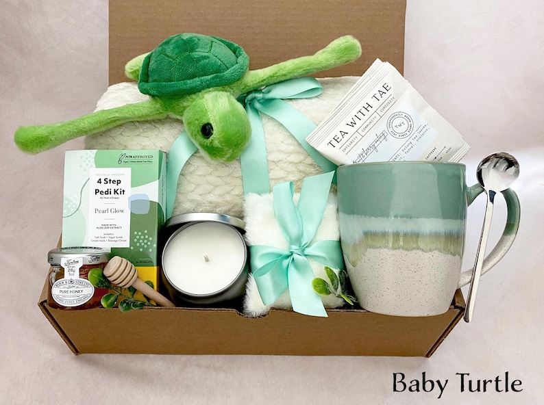 New Mom Gift Box – Postpartum Care Package, Self Care Spa Gift for Mom, Comfort Gift Baby Turtle