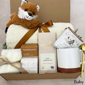 New Mom Gift Box – Postpartum Care Package, Self Care Spa Gift for Mom, Comfort Gift Baby Fox