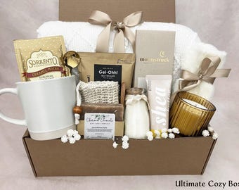 Cozy Self Care Gift Box for Women, Comfort Blanket & Socks Set, Thinking of You Spa Box, Feel Better / Encouragement Package