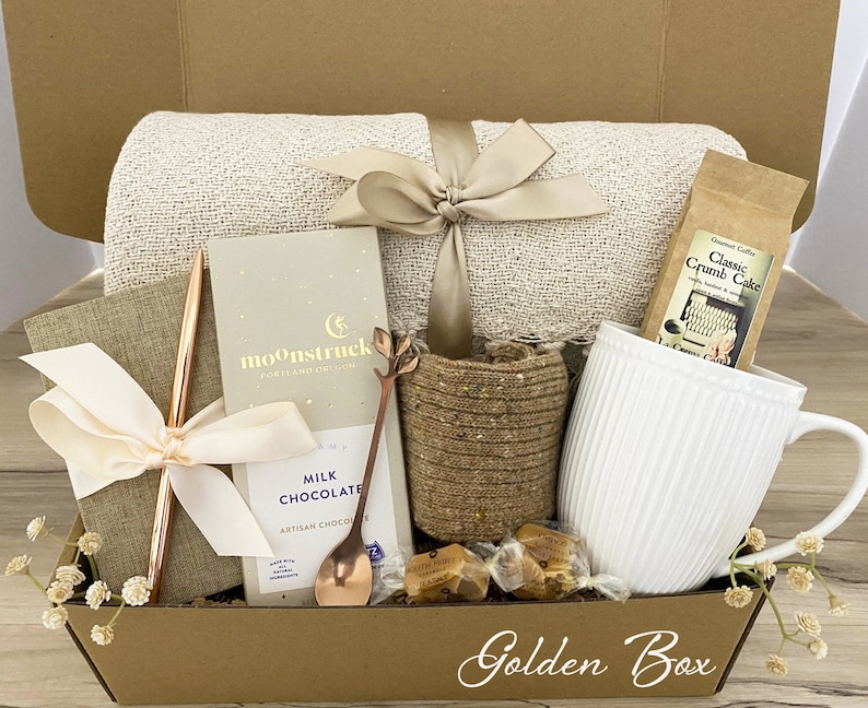 Sympathy Gift Box, Care Package For Her, Care Package, Sending Love and Hugs, Thinking of you Gift Box, Hygge Gift Box With Blanket Golden Box