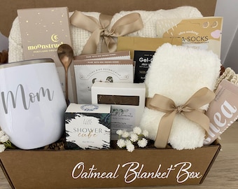 Mom Birthday Box for Her, Spa Relaxation Set, Personalized Tumbler and Blanket Bundle