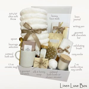 Hug In A Box, Encouragement Gift, Mom Gift Set, Hygee Gift Box, Thinking Of You Box, Cozy Care Package, Self Care Basket, Blanket Gift Box Linen Luxe Box