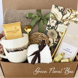 Gift for Mom for Mother's Day, Gift Box for Women, Gift for Her, Gift Basket for Mom, Care Package for First Time Mom, Best Friend, Sister Green Floral Box