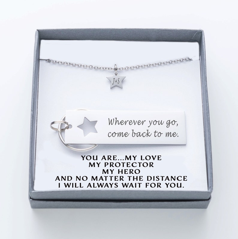 Husband Gift Army Wherever you go Boyfriend Gift Delopment come back to me Personalized Keychain 009 Star Keychain Couples Jewelry
