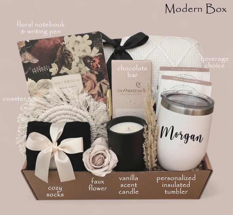 Birthday Gift Box for her, Spa Gift Basket for Women, Personalized Self Care Gift, Best Friend Birthday Gift, Care Package for Women Modern Box