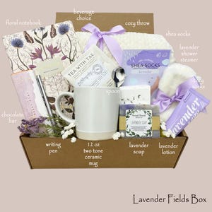 Hug In A Box, Encouragement Gift, Mom Gift Set, Hygee Gift Box, Thinking Of You Box, Cozy Care Package, Self Care Basket, Blanket Gift Box Lavender Fields Box
