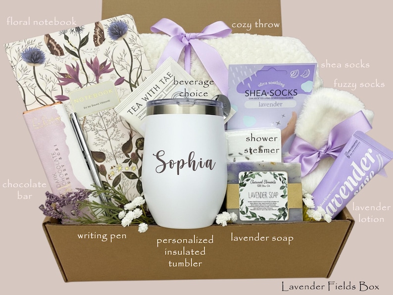 Personalized 21st Birthday Gift Box for Her – Custom Tumbler, Candle & Self Care Set Lavender Fields Box