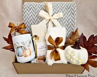 Fall Gift Box, Cozy Blanket, Mug, Self Care Package