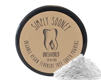 UNFLAVORED Organic Vegan Fluoride Free Tooth Powder / 3.5oz Jar-Plastic/ No Salt, Essential Oils, or Flavorings