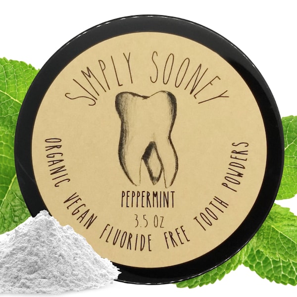 Organic Vegan Fluoride Free Tooth Powder / Peppermint Flavor / BPA Free Jar-Plastic