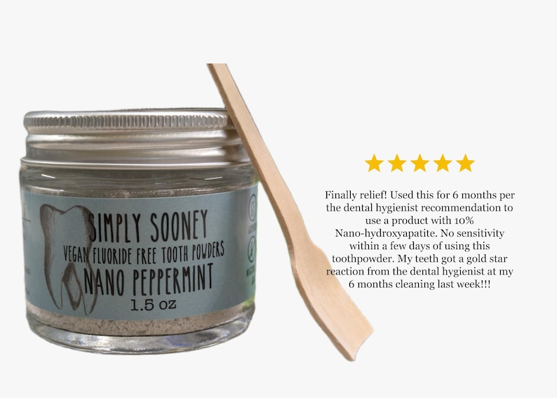 10% Nano-hydroxyapatite Organic Ingredients Vegan Fluoride Free Mineral Tooth Powder 1.5oz image 2
