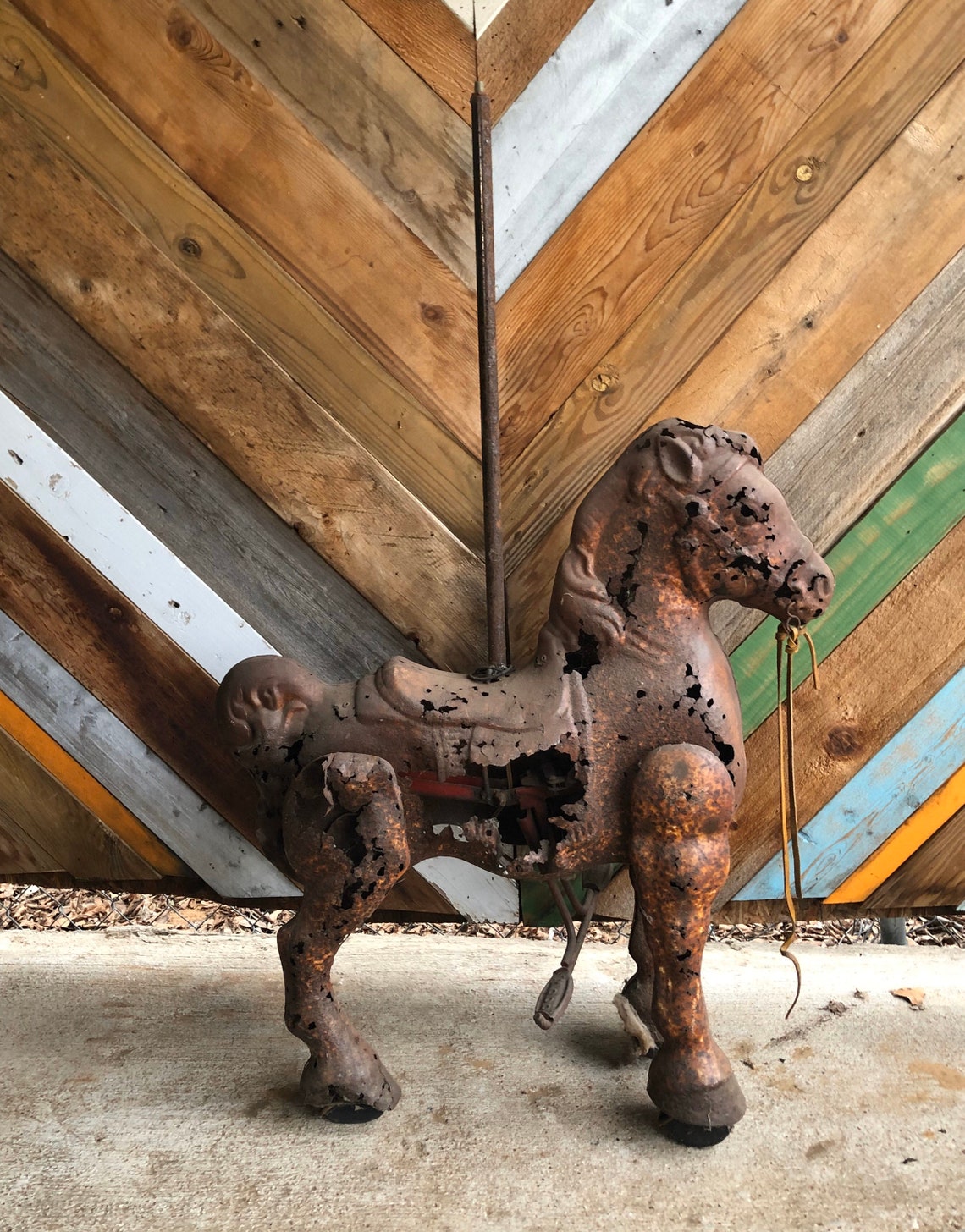 Mobo Vintage Pressed Metal Riding Horse Toy Etsy