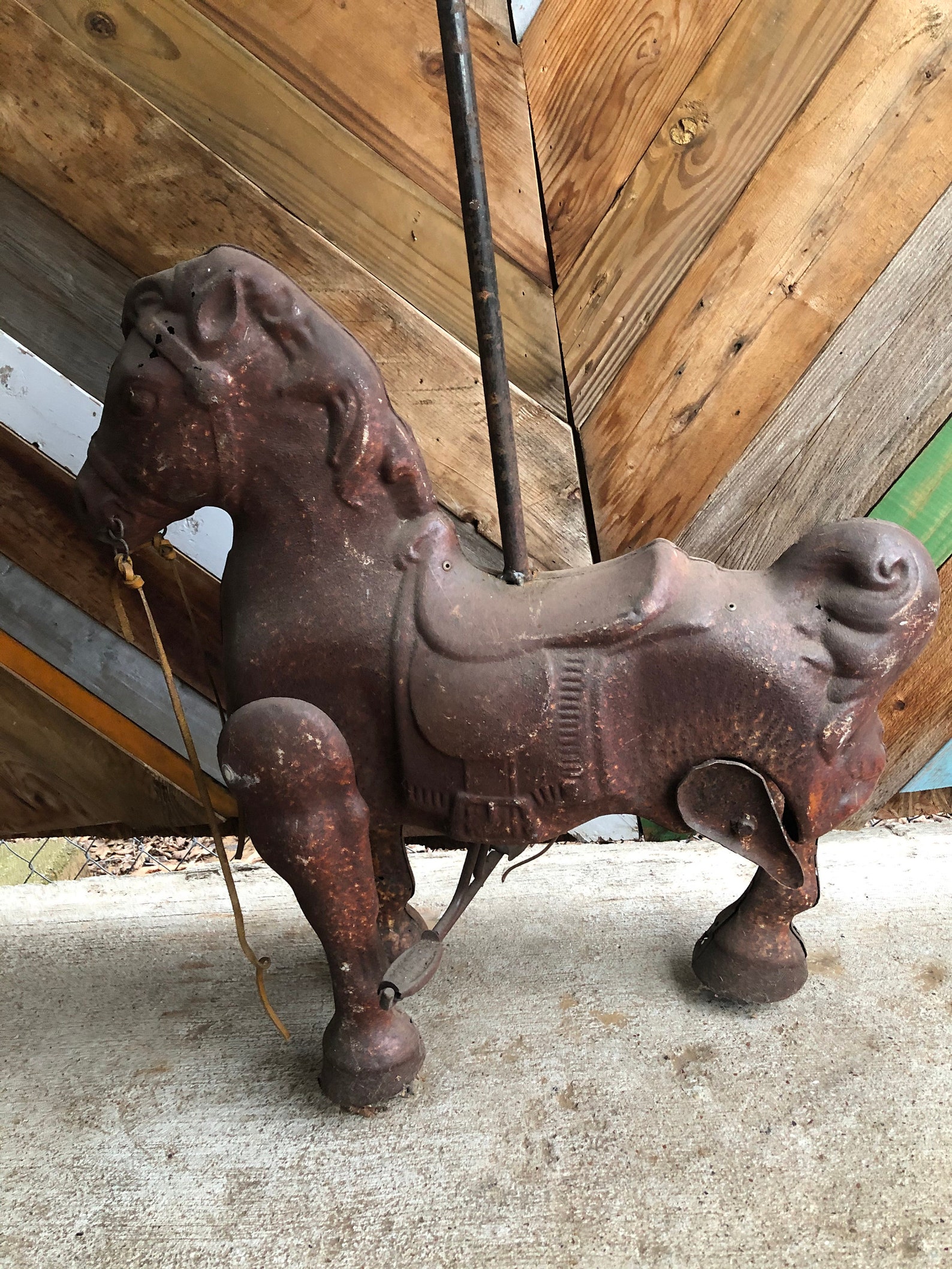 Mobo Vintage Pressed Metal Riding Horse Toy Etsy