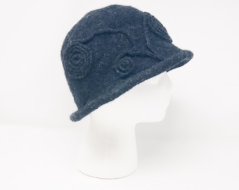 Felted Wool Cloche Hat: Hand-knit Charcoal Gray--1920s Style