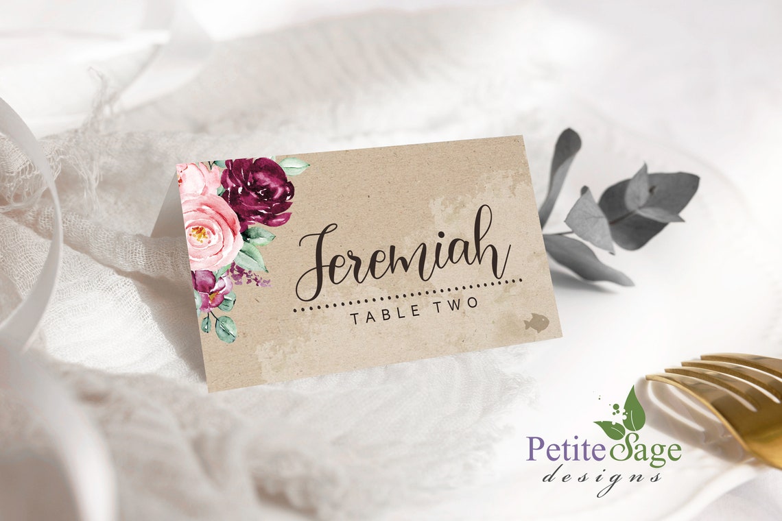 Kraft Paper Seating Place Cards Editable Wedding Table Place - Etsy