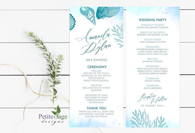 Printable Beach Wedding Program Destination Wedding Program Etsy