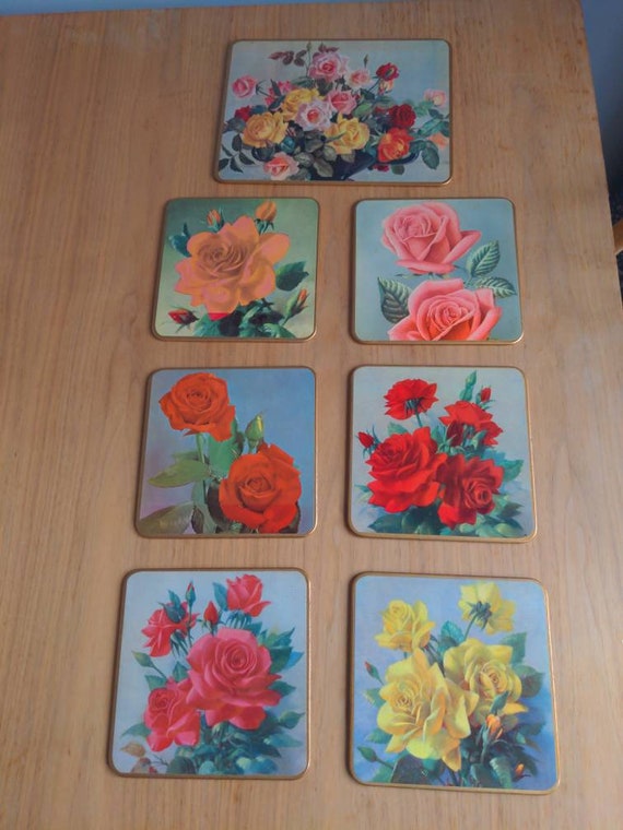 Lovely Set of 7 Floral Rose Placemats, win el ware