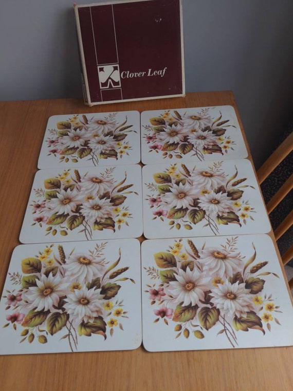 Lovely Set of 6 cloverleaf Floral  Placemats, with box
