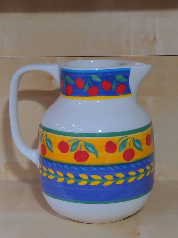 1990s Large Fruit Patterned Ceramic Jug