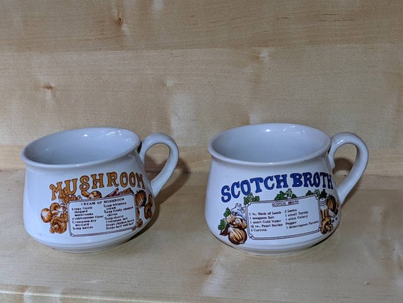 Vintage mushroom and scotch broth soup bowls