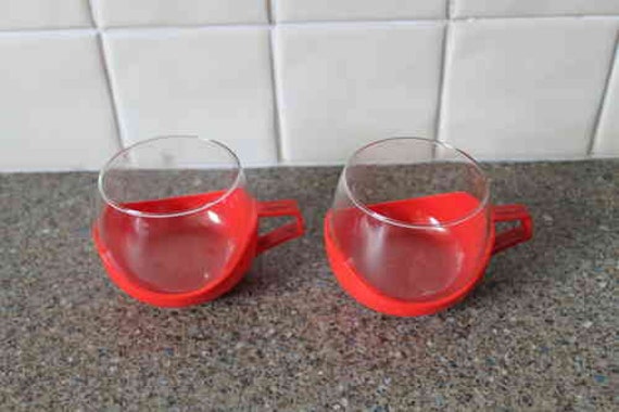 Retro Glass Plastic Coffee Cups x 2