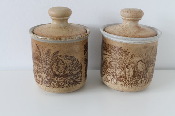 Pair of Stoneware Lidded Storage Containers Pots Jars Ceramic