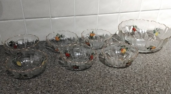 Retro Glass Fruit Pattern Trifle Set