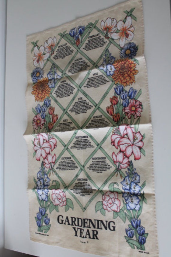 Vintage Linen Gardening Year Tea Towel