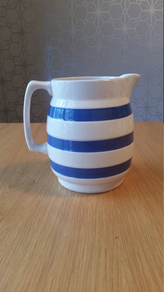 Staffordshire blue and white striped jug