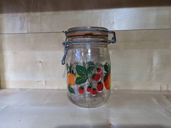 Lovely fruit pattern glass storage jar
