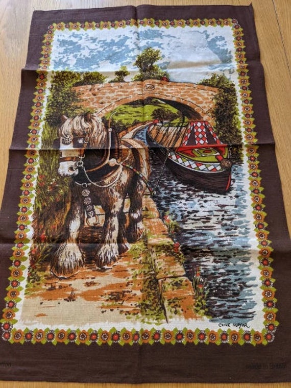 Vintage Canal / Shire Horse Pattern Tea Towel