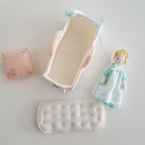 PDF PATTERN Edith Flack Ackley baby doll and bassinet 4.5&quot; cloth doll wool felt