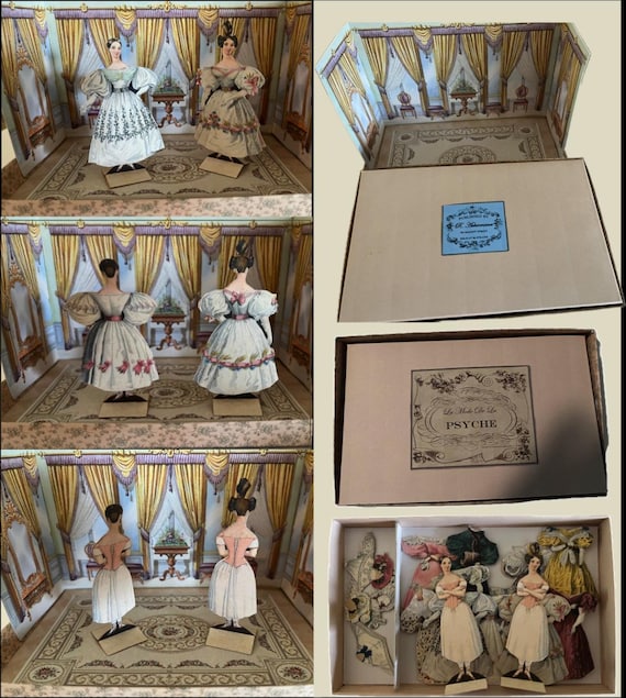 PDF Mini 1830s "Psyche" Paper Dolls AND Salon Set, Antique Reproduction toy craft