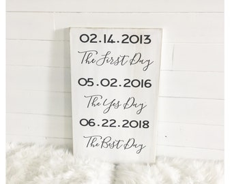 Wall hanging / Wall art decor / first day yes day best day personalized important date art / personalized wood sign 12x18