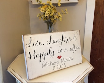 12X20 Love. Laughter & happily ever after important date art* wedding * family sign * wedding sign * wood sign