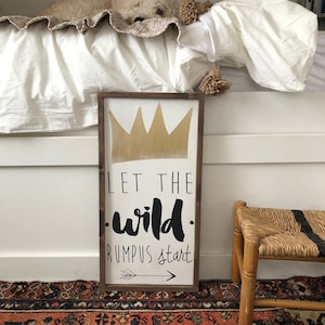 Wood sign / home decor / nursery /Where the wild things are quote wood sign let the wild rumpus start framed wood sign / cute quotes