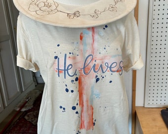 He Lives Cross Shirt or dtf print / Easter T-shirts / Happy Easter Cross Tee / He is Risen apparel /  Easter Gift / Jesus Easter Shirt