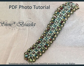 Photo Tutorial Eng-ITA ,DIY bracelet,*Shine* bracelet ,PDF Pattern 44 with Tila,half tila,pearls,superduo, swarovski ,seed beads,