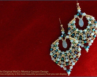 DIY Photo Tutorial ENG-ITA *Aylen* earrings,PDf Pattern 29 with swarovski&seed beads,instructions,beadweaving