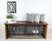 Large mid century school gym bench with shoe storage