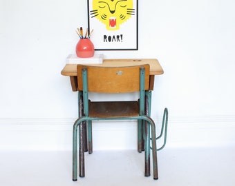 Vintage Children's French school desk and chair by Delagrave H60cm