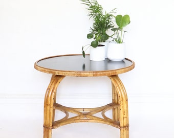 Beautiful large vintage rattan and bamboo coffee table - formica top - side table