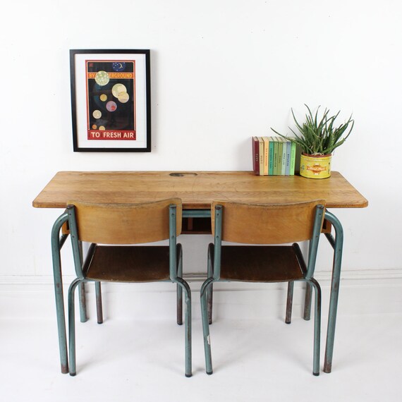 Vintage Double French School Desk And Chairs Etsy