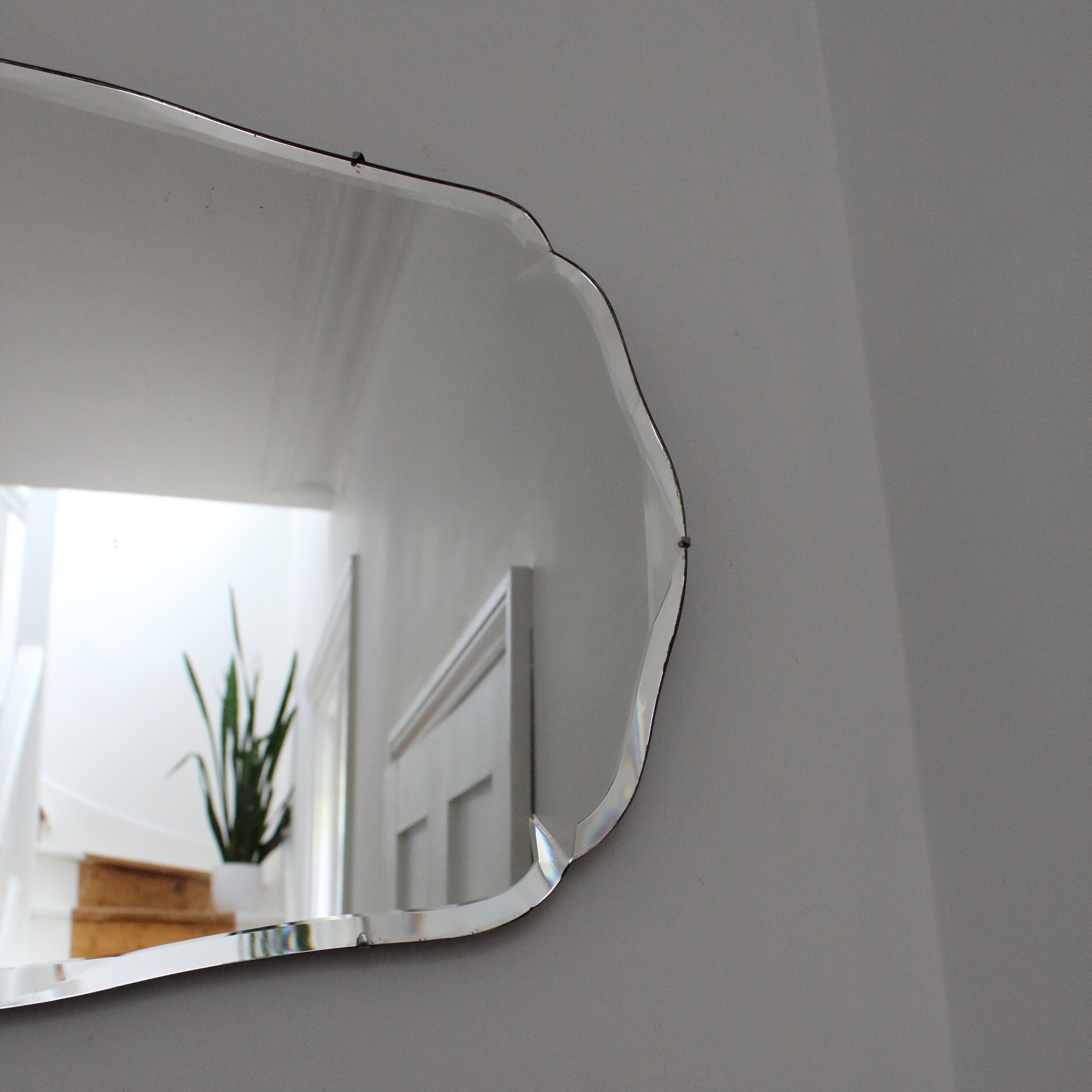 Large vintage frameless mirror with decorative edge and Etsy