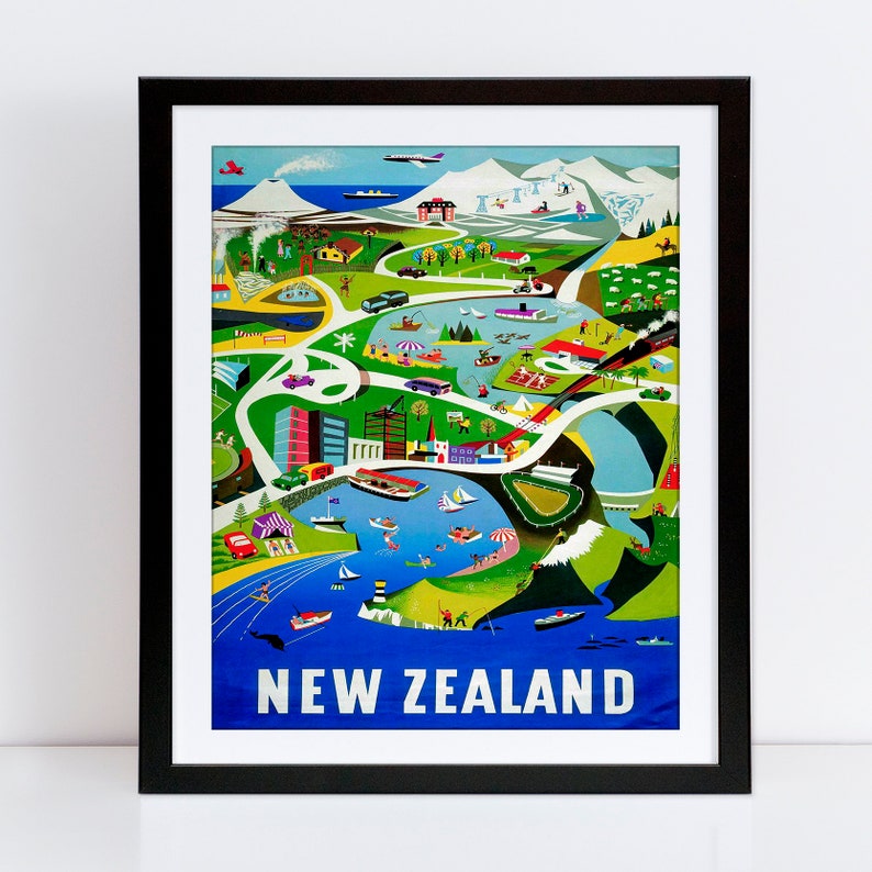 New Zealand Travel Poster New Zealand Art New Zealand Etsy