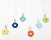 Steel circle necklace on silver chain - more colours available