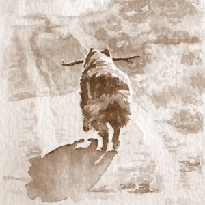 Australian Shepherd Watercolor Print / Aussie / Sepia / 8 x 10
