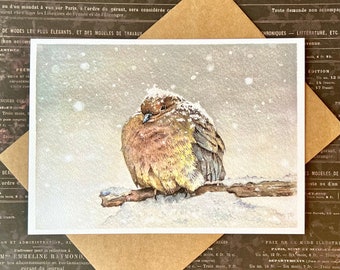 Snowy Dove Greeting Card, Winter, Holiday Card, A7, 5 x 7, Flat Card