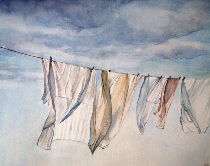 Sheets on the Line Print of Original Watercolor Painting Etsy